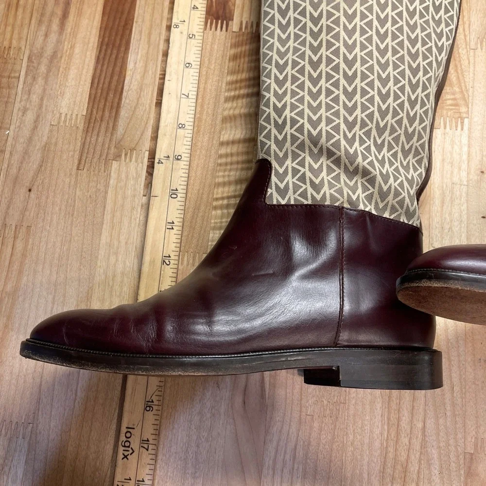Michael Kors Burgundy Leather Monogram Riding Boots Womens 7 M Made in Italy